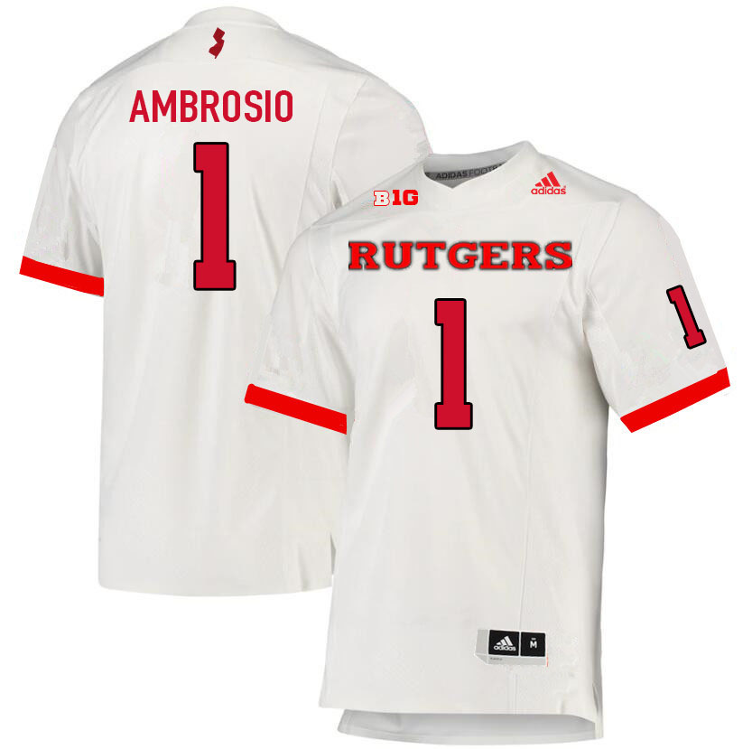 Men #1 Valentino Ambrosio Rutgers Scarlet Knights College Football Jerseys Sale-White - Click Image to Close